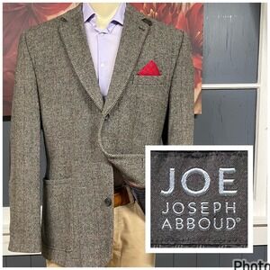 Joseph Abboud Tweed 3-Button Blazer‎ Mens 46R Wool Herringbone Beige/Gray/Orange
